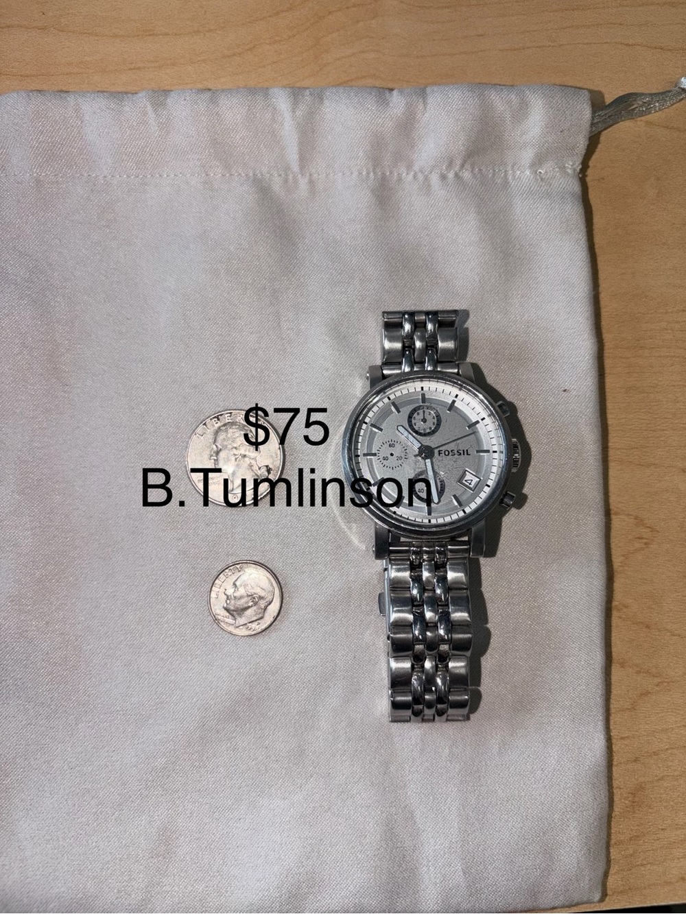 Fossil Silver Stainless Steel Chronograph Watch with Silver Dial